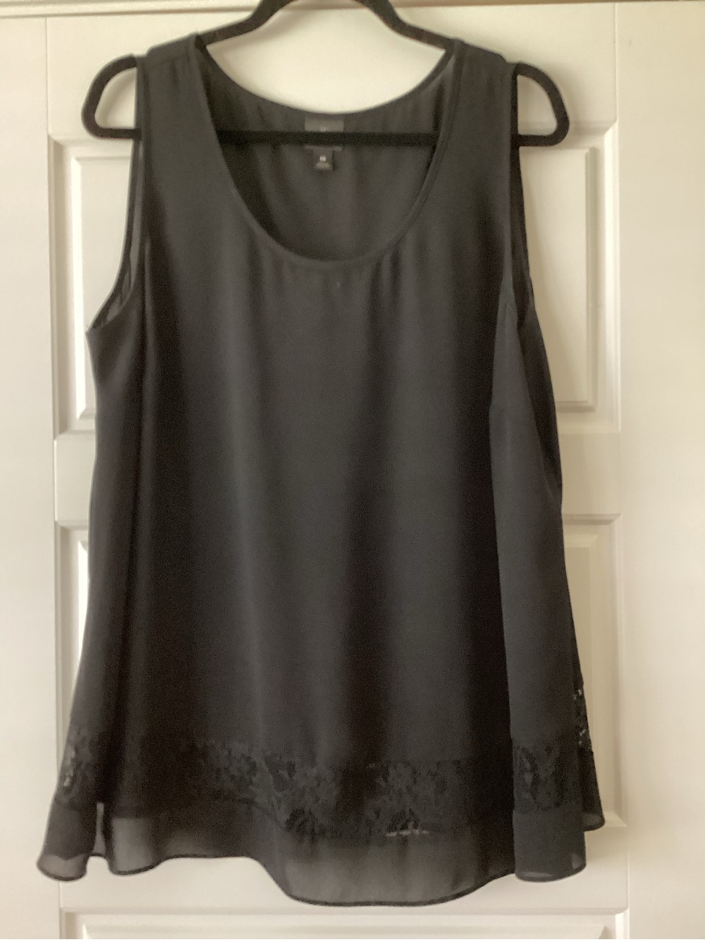 Worthington Black Sleeveless Lace-Hem Shell